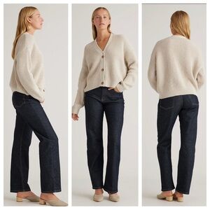 Quince 100% Cream Organic Cotton Fisherman Boxy Cropped Cardigan XS